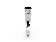 3 Stone Engagement Ring Setting for Fancy Black Cushion Cut Center with Raised Basket Heads and Prong Head in White Gold