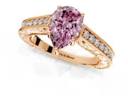 Solitaire Engagement Ring Setting for Fancy Pink Pear-Shaped Center with Engraved Pave Band and Prong Head in Rose Gold