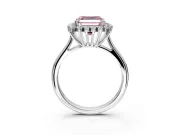 Starburst Halo Engagement Ring Setting for Fancy Pink Asscher Cut Center with Thin Round-Wire Band and Prong Head in Platinum