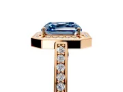 Halo Engagement Ring Setting for Fancy Blue Asscher Cut Center with Framed Halo, Pave Band and Prong Head in Rose Gold