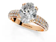 Solitaire Engagement Ring Setting for Oval Center with Multi-Row Pave Accents and Basket Head in Rose Gold