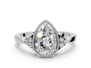 Cluster Engagement Ring Setting for Pear-Shaped Center with Milgrain Shoulder Clusters and Prong Head in Sterling Silver