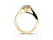 Halo Engagement Ring Setting for Heart-Shaped Center with Full Pave Band and Prong Head in Yellow Gold