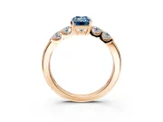 5 Stone Engagement Ring Setting for Fancy Blue Emerald Cut Center with Plain Band and Prong Head in Rose Gold