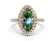 Halo Engagement Ring Setting for Fancy Green Marquise Center with Narrowing Pave Band and Prong Head in Rose Gold