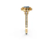 Halo Engagement Ring Setting for Fancy Blue Round Cut Center with Milgrain Frame, Pave Band and Prong Head in Yellow Gold