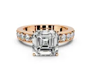 Solitaire Engagement Ring Setting for Asscher Cut Center with Channel-Set Accents and Prong Head in Rose Gold