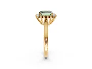 Starburst Halo Engagement Ring Setting for Fancy Green Asscher Cut Center with Thin Round-Wire Band and Prong Head in Yellow Gold