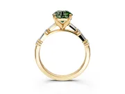 Baguette Engagement Ring Setting for Fancy Green Round Cut Center with Alternating Bar-Set Band and Prong Head in Yellow Gold