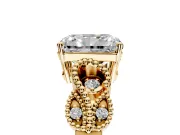 Leaf Engagement Ring Setting for Princess Cut Center with Milgrain Accent Band and Prong Head in Yellow Gold