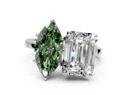 Fancy Green Marquise and Emerald Cut Lab-Grown Diamond Toi et Moi Engagement Ring with Prong-Set Stones in Platinum