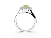 Milgrain Floral Halo Engagement Ring Setting for Fancy Yellow Oval Center with Pave Band and Prong Head in Sterling Silver