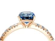 Solitaire Engagement Ring Setting for Fancy Blue Emerald Cut Center with Large Accent Band and Prong Head in Rose Gold