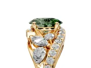 Halo Engagement Ring Setting for Fancy Green Oval Center with Marquise and Pave Bypass Band and Prong Head in Yellow Gold