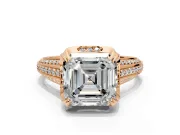 Solitaire Engagement Ring Setting for Asscher Cut Center with Accented Split Shank and Prong Head in Rose Gold