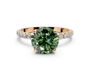 Solitaire Engagement Ring Setting for Fancy Green Round Cut Center with Micro Pave Band and Prong Head in Rose Gold