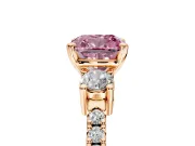 3 Stone Engagement Ring Setting for Fancy Pink Cushion Cut Center with Round Cut Side Accents and Prong Head in Rose Gold