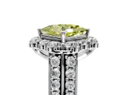 Large Accent Halo Engagement Ring Setting for Fancy Yellow Princess Cut Center with Pave Split Shank and Prong Head in Platinum