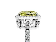 Accent Halo Engagement Ring Setting for Fancy Yellow Radiant Cut Center with Full-Length Pave Band and Prong Head in Platinum