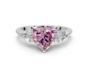 3 Stone Engagement Ring Setting for Fancy Pink Heart-Shaped Center with Large Pear-Shaped Accents and Prong Head in Sterling Silver