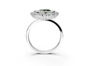 Halo Engagement Ring Setting for Fancy Green Heart-Shaped Center with Milgrain Bezel Rim, Plain Band and Prong Head in Sterling Silver