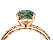 Solitaire Engagement Ring Setting for Fancy Green Cushion Cut Center with Scrollwork Band and Prong Head in Rose Gold