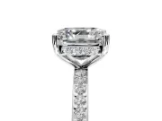 Solitaire Engagement Ring Setting for Asscher Cut Center with Fine Pave Band and Prong Head in Platinum