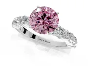 Shared-Prong Engagement Ring Setting for Fancy Pink Round Cut Center with Graduated Accents and Prong Head in White Gold