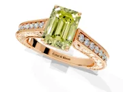 Solitaire Engagement Ring Setting for Fancy Yellow Emerald Cut Center with Engraved Pave Band and Prong Head in Rose Gold