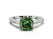 Solitaire Engagement Ring Setting for Fancy Green Cushion Cut Center with Channel Accents and Prong Head in White Gold