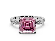 Solitaire Engagement Ring Setting for Fancy Pink Asscher Cut Center with Scrollwork Band and Prong Head in Sterling Silver