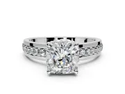 Solitaire Engagement Ring Setting for Cushion Cut Center with Raised Channel Band and Prong Head in Platinum