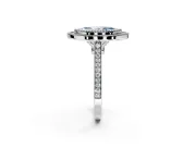 Halo Engagement Ring Setting for Fancy Blue Marquise Center with Milgrain Frame, Pave Band and Prong Head in Platinum