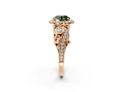 Milgrain Halo Engagement Ring Setting for Fancy Green Round Cut Center with Shoulder Bezels and Prong Head in Rose Gold