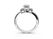3 Stone Engagement Ring Setting for Emerald Cut Center with Wide Plain Band and Prong Head in Platinum