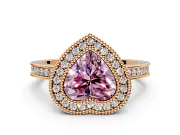 Halo Engagement Ring Setting for Fancy Pink Heart-Shaped Center with Milgrain Halo, Pave Band and Prong Head in Rose Gold