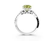 Leaf Motif Engagement Ring Setting for Fancy Yellow Round Cut Center with Pave Band and Prong Head in Platinum