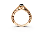 Solitaire Engagement Ring Setting for Fancy Black Pear-Shaped Center with Engraved Pave Band and Prong Head in Rose Gold