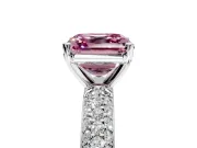 Solitaire Engagement Ring Setting for Fancy Pink Asscher Cut Center with Domed Multi-Row Pave Band and Prong Head in Sterling Silver