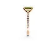 Solitaire Engagement Ring Setting for Fancy Yellow Emerald Cut Center with Fine Pave Narrow Band and Prong Head in Rose Gold