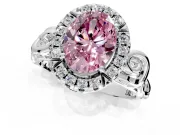 Halo Engagement Ring Setting for Fancy Pink Oval Center with Open Scroll Shoulders and Prong Head in Sterling Silver