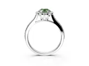 Halo Engagement Ring Setting for Fancy Green Oval Center with Pave Accents, Heart Basket and Prong Head in Sterling Silver