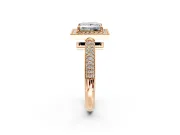 Milgrain Halo Engagement Ring Setting for Princess Cut Center with Three-Sided Pave Band and Prong Head in Rose Gold