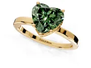Hidden Halo Engagement Ring Setting for Fancy Green Heart-Shaped Center with Wide Flat Plain Band and Prong Head in Yellow Gold