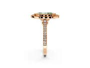 Halo Engagement Ring Setting for Fancy Green Marquise Center with Milgrain Frame, Pave Band and Prong Head in Rose Gold