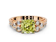 Cluster Engagement Ring Setting for Fancy Yellow Cushion Cut Center with Bezel Accent Clusters and Prong Head in Rose Gold