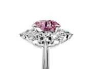 Small-Accent Cluster Halo Engagement Ring Setting for Fancy Pink Round Cut Center with Plain Band and Prong Head in Sterling Silver