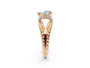 Halo Engagement Ring Setting for Heart-Shaped Center with Rope Twist Split Shank and Prong Head in Rose Gold