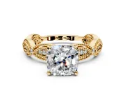 Solitaire Engagement Ring Setting for Cushion Cut Center with Marquise Panel Band and Prong Head in Yellow Gold