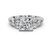Cluster Engagement Ring Setting for Princess Cut Center with Round Cut Accent Frame and Prong Head in Sterling Silver